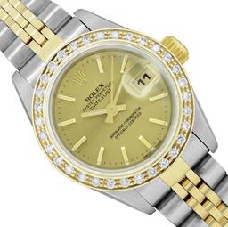 Rolex Ladies Two Tone Champagne Index Diamond Datejust Wristwatch