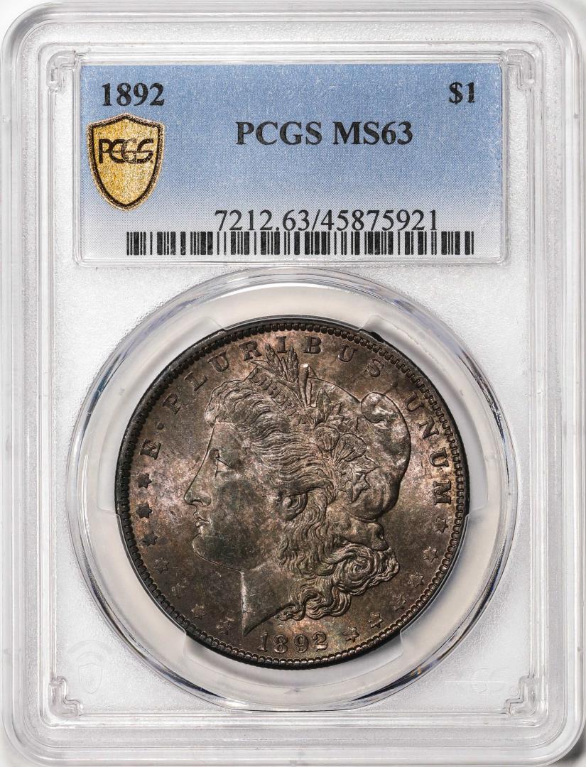 1892 $1 Morgan Silver Dollar Coin PCGS MS63