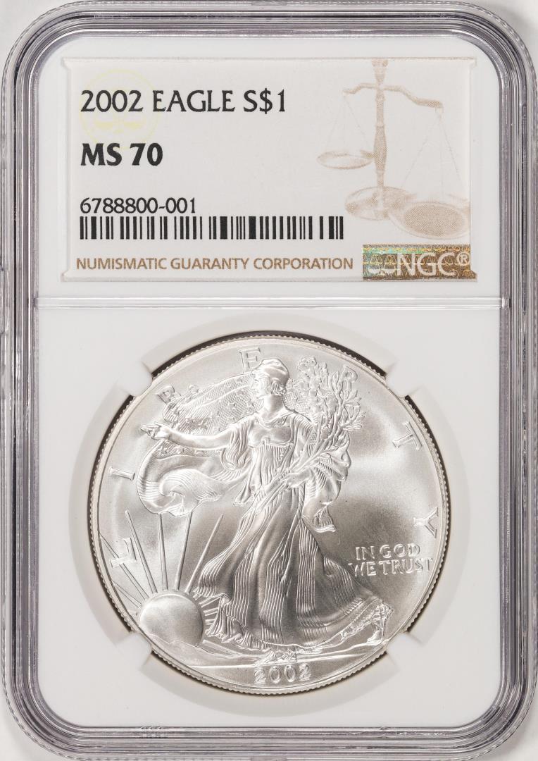 2002 $1 American Silver Eagle Coin NGC MS70