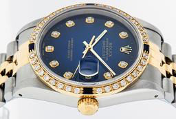 Rolex Mens Two Tone Blue Vignette Sapphire and Diamond Datejust Wristwatch