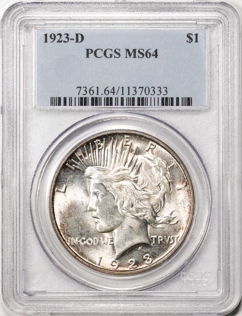 1923-D $1 Peace Silver Dollar Coin PCGS MS64