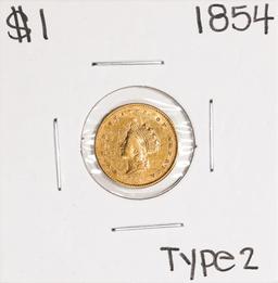 1854 Type 2 $1 Indian Princess Head Gold Dollar Coin