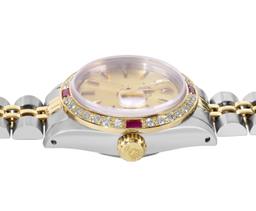 Rolex Ladies Two Tone Champagne Index Ruby and Diamond Date Wristwatch