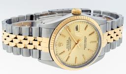 Rolex Men's Two Tone Champagne Tapestry Datejust Wristwatch