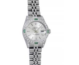 Rolex Ladies Stainless Steel Emerald and Diamond Datejust Wristwatch