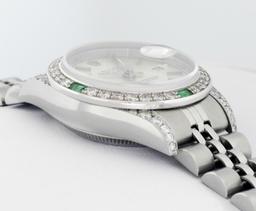 Rolex Ladies Stainless Steel Emerald and Diamond Datejust Wristwatch