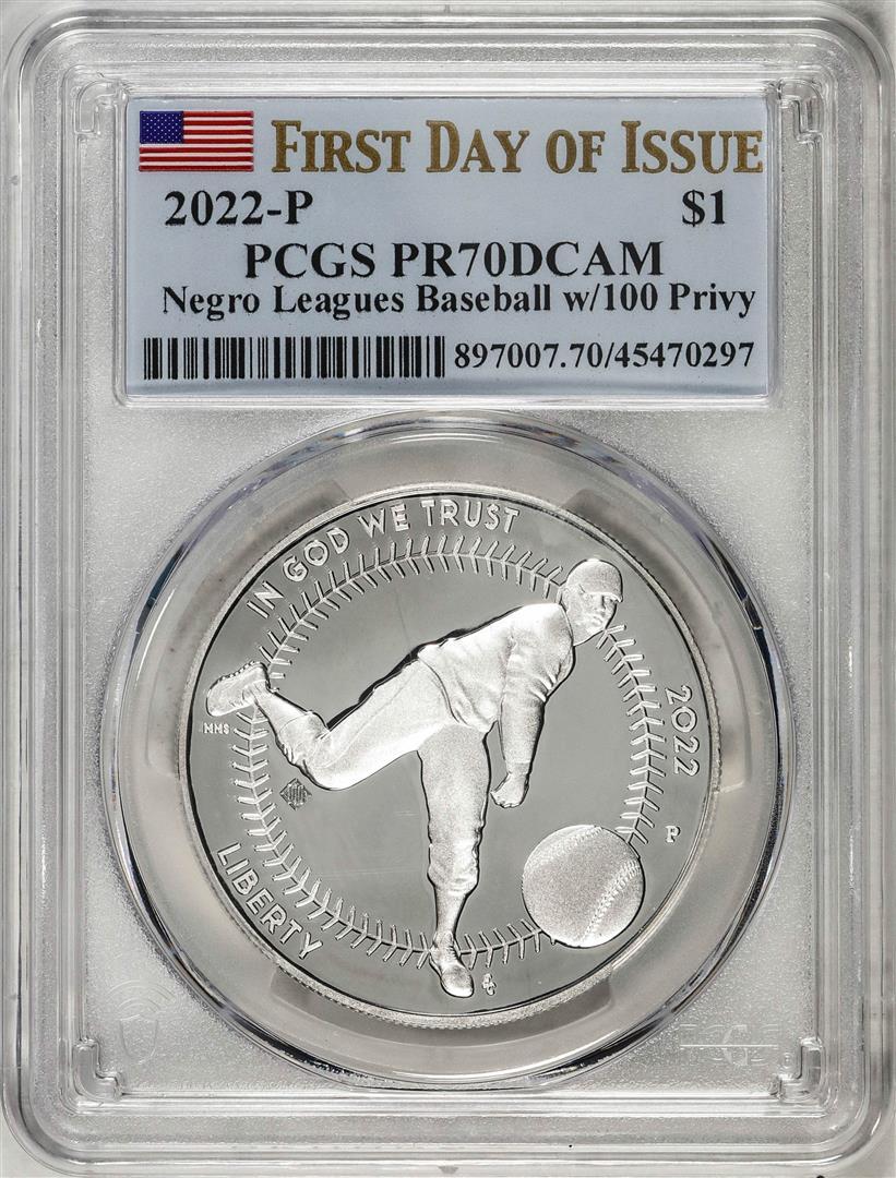 2022-P $1 Proof Negro Leagues Baseball Silver Dollar Coin PCGS PR70DCAM FDOI