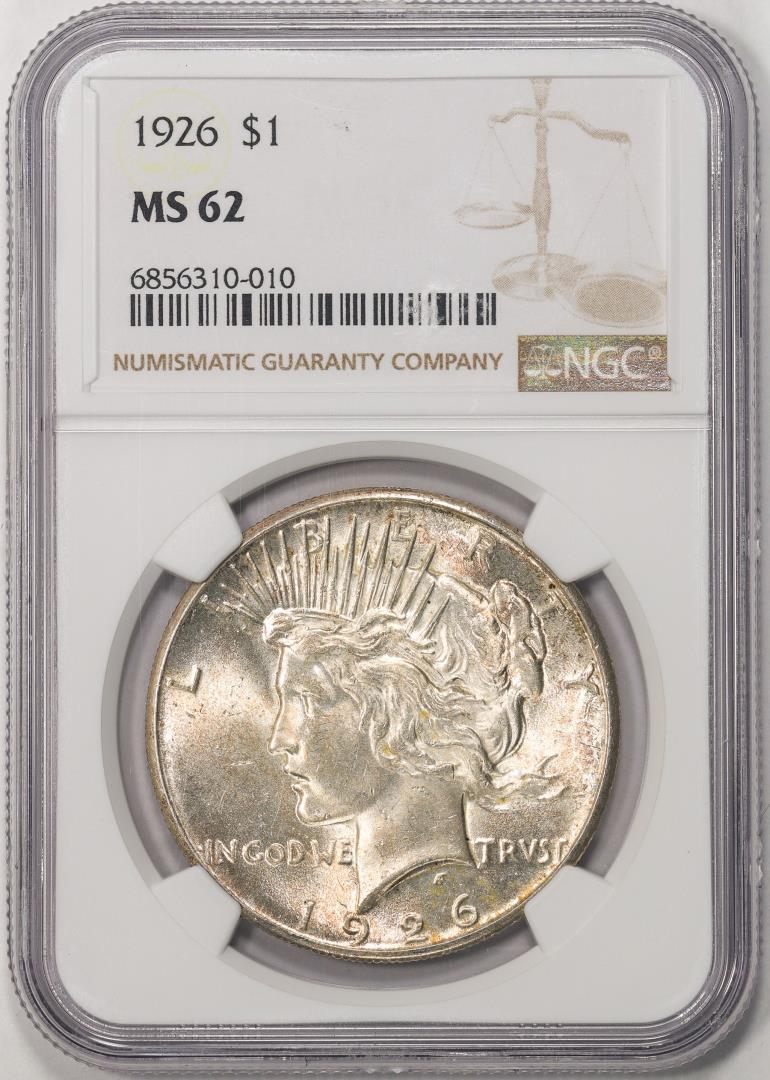 1926 $1 Peace Silver Dollar Coin NGC MS62