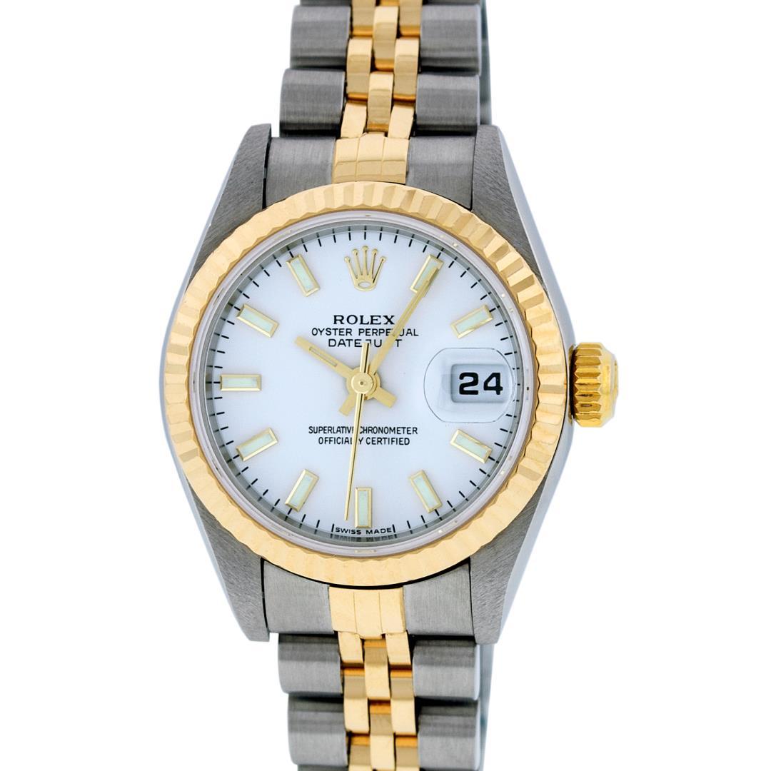 Rolex Ladies Two Tone White Index Datejust Wristwatch