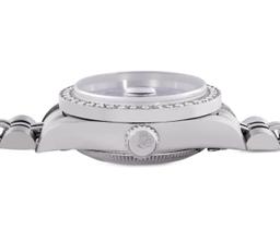 Rolex Ladies Stainless Steel Blue Roman Diamond Date Wristwatch