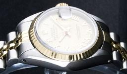 Rolex Ladies Two Tone Champagne Roman Datejust Wristwatch