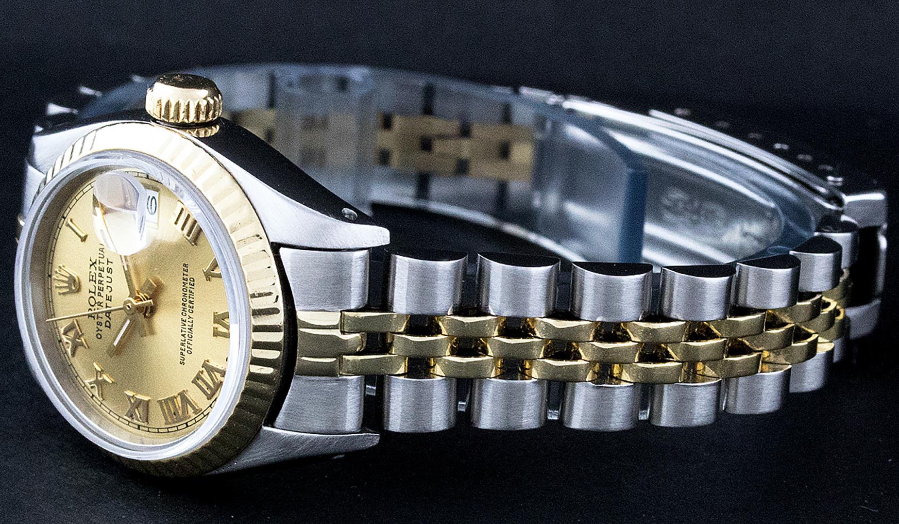 Rolex Ladies Two Tone Champagne Roman Datejust Wristwatch