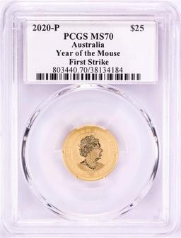 2020-P $25 Australia Lunar Year of the Mouse Gold Coin PCGS MS70 First Strike