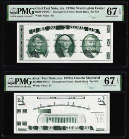 Set of Giori Test Note Washington & Lincoln Memorial PMG Superb Gem Unc 67EPQ