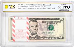 Pack of 2017A $5 Federal Reserve STAR Notes Richmond Fr.1998-E* PCGS Gem UNC 65PPQ