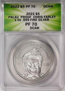 2022 $5 Palau Proof Chris Farley Silver Coin ANACS PF70DCAM