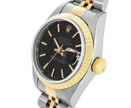 Rolex Ladies Two Tone Black Index Datejust Wristwatch With Rolex Box