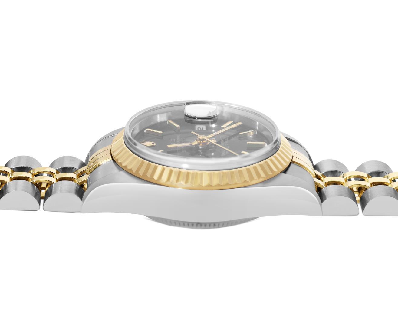 Rolex Ladies Two Tone Black Index Datejust Wristwatch With Rolex Box