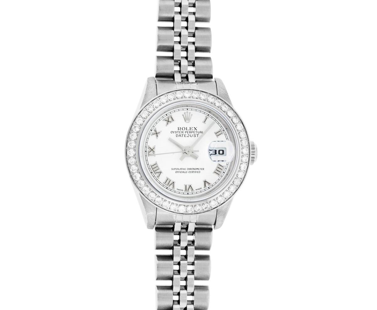 Rolex Ladies Stainless Steel Diamond Datejust Wristwatch