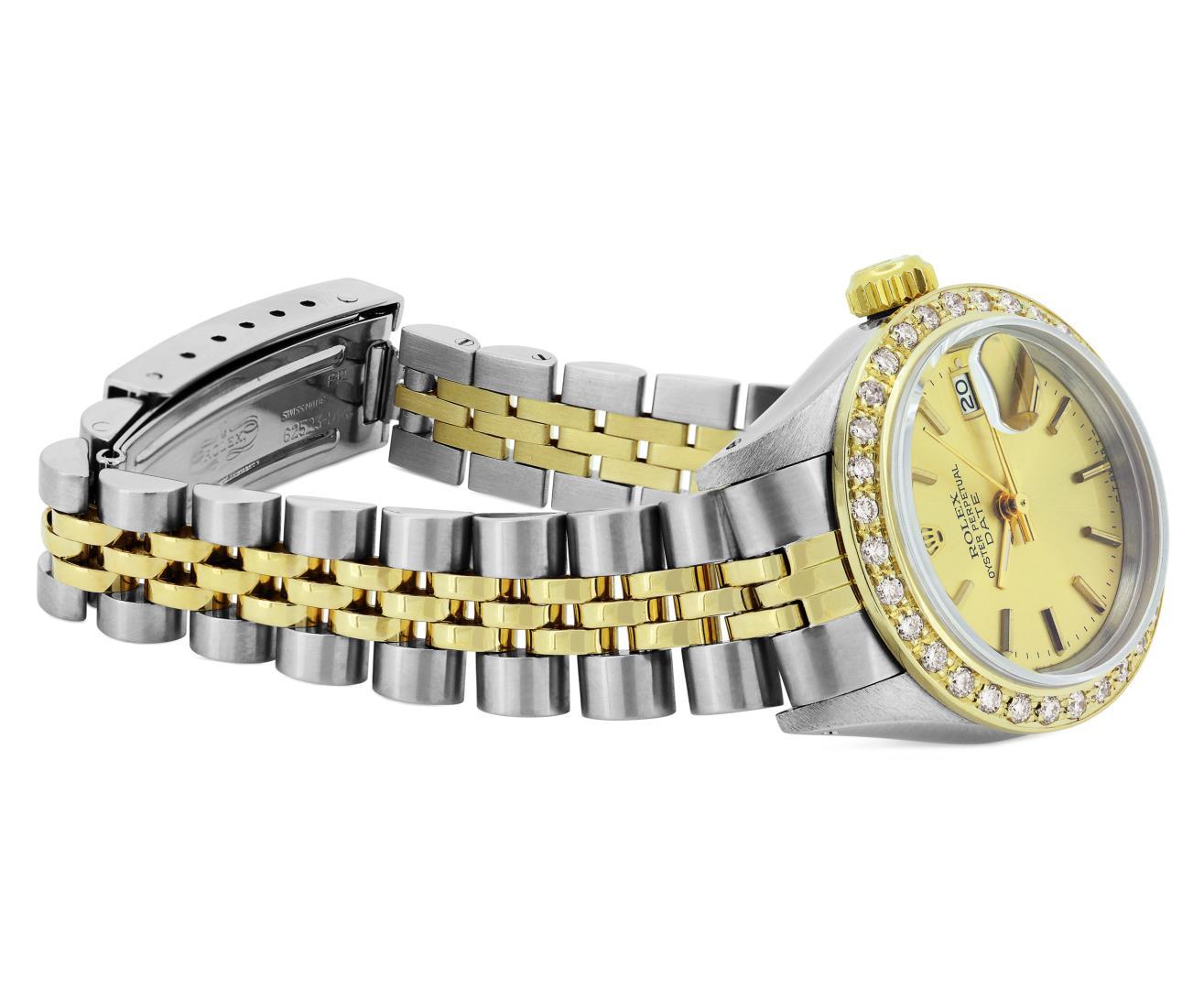 Rolex Ladies Two Tone Champagne Index Diamond Date Wristwatch With Rolex Box