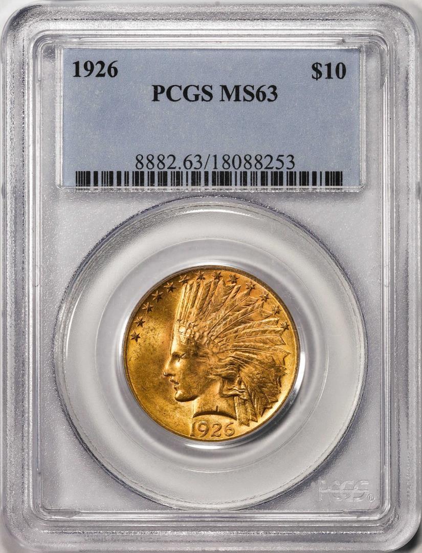 1926 $10 Indian Head Eagle Gold Coin PCGS MS63