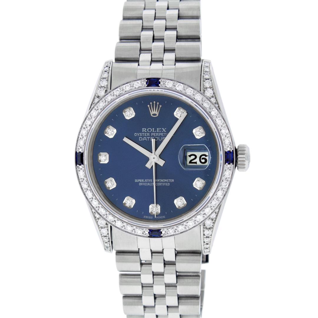 Rolex Mens Stainless Steel Sapphire and Diamond Datejust