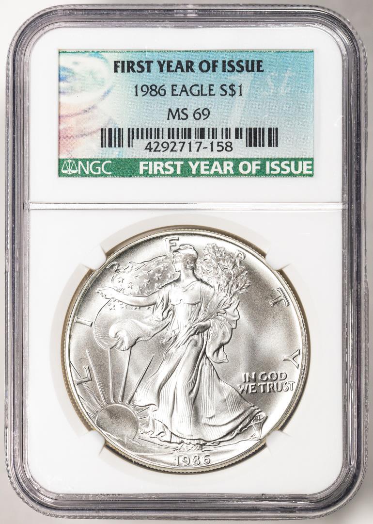 1986 $1 American Silver Eagle Coin NGC MS69 First Year of Issue