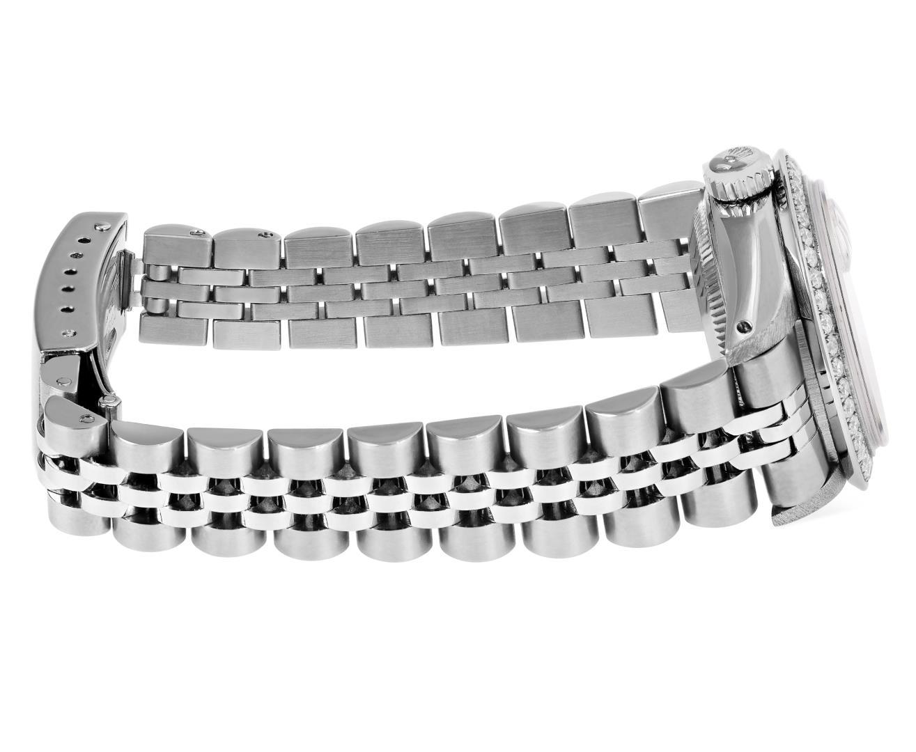 Rolex Ladies Stainless Steel Silver Index Diamond Date Wristwatch With Rolex Box