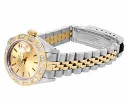 Rolex Ladies Two Tone Champagne Index Diamond Date Wristwatch With Rolex Box