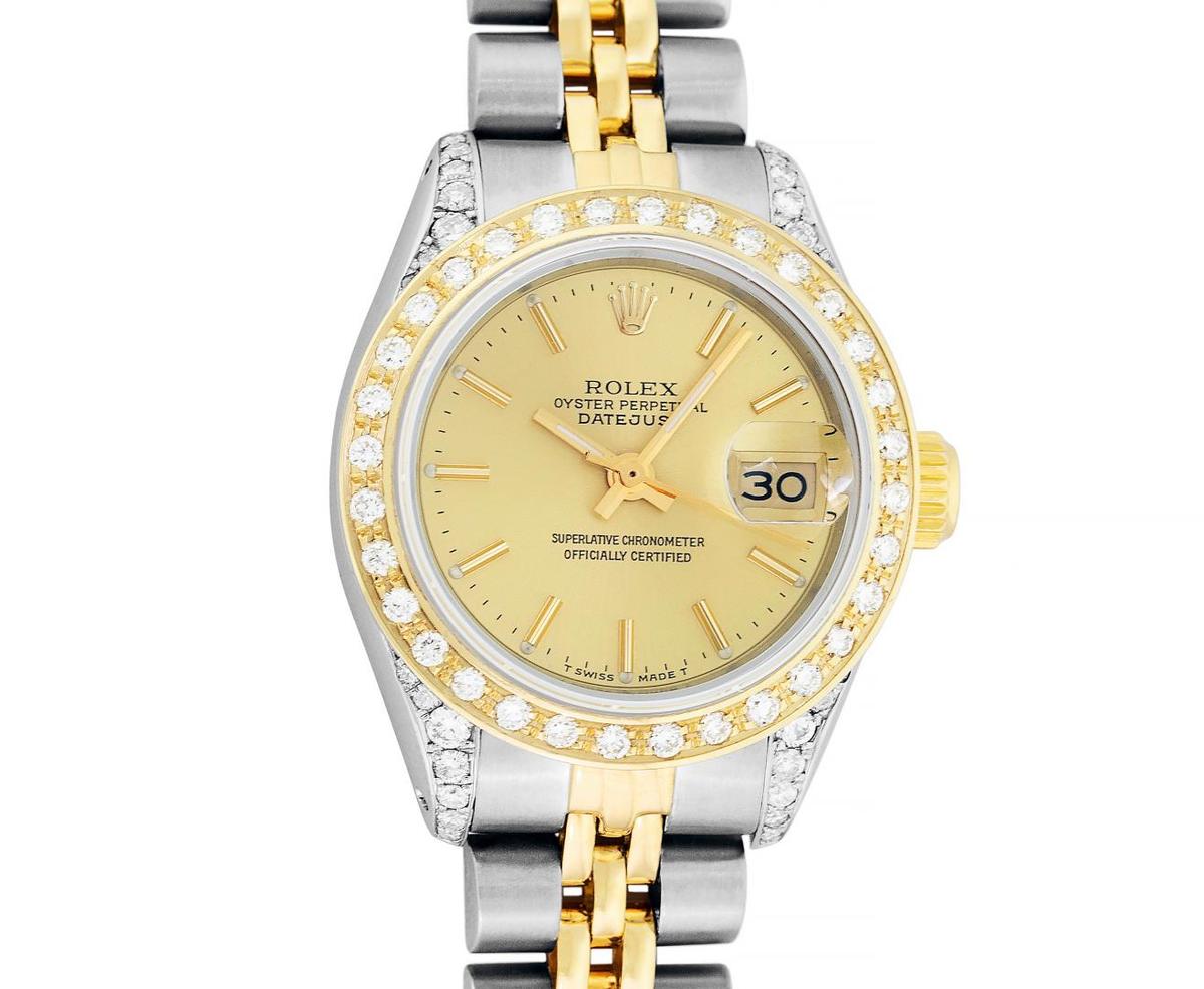 Rolex Ladies Two Tone Champagne Index Diamond Date Wristwatch