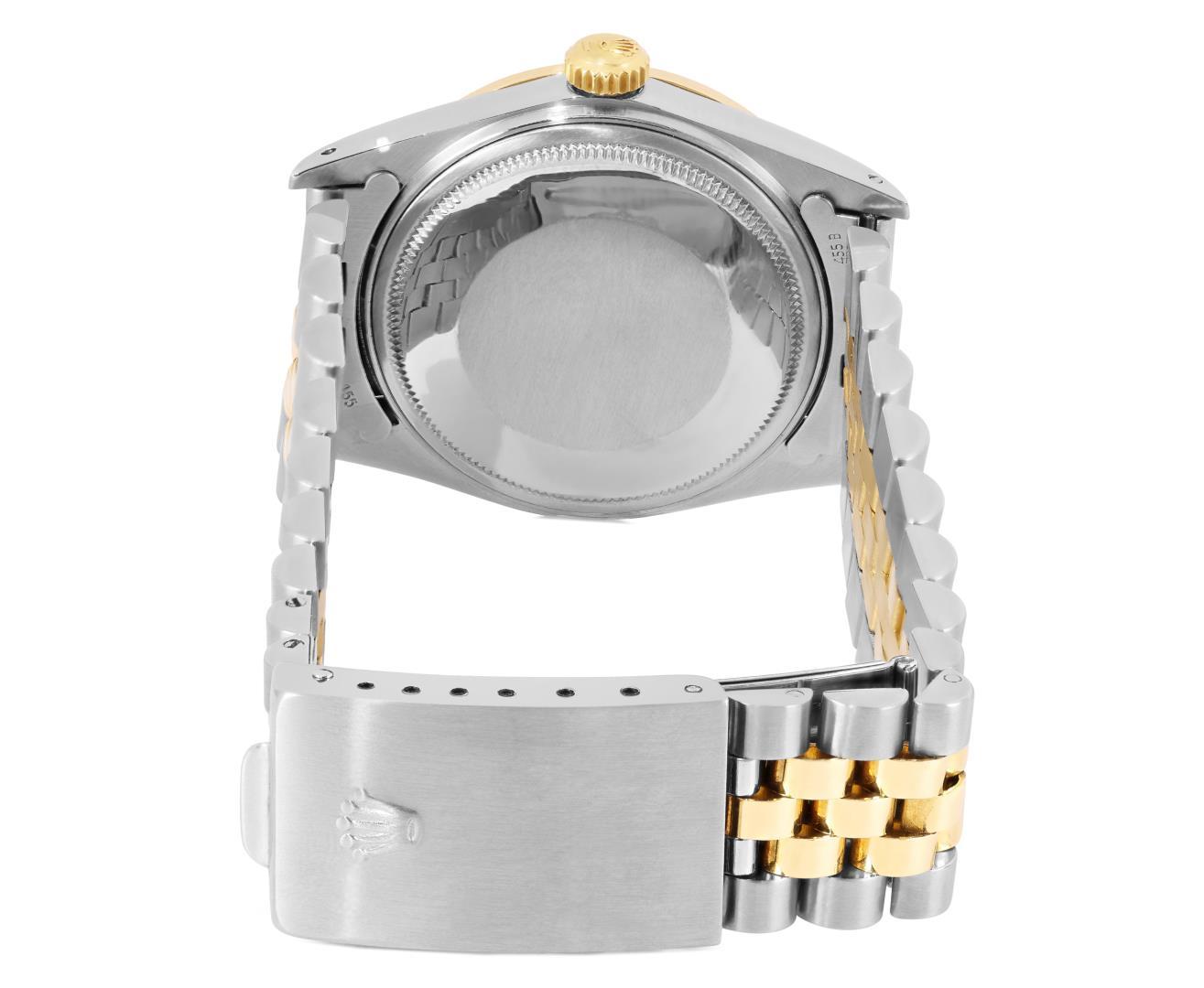 Rolex Mens Two Tone Emerald and Diamond Datejust Wristwatch With Rolex Box
