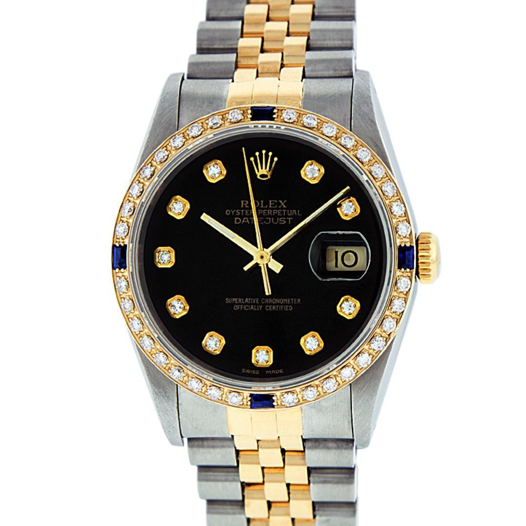 Rolex Mens Two Tone Sapphire and Diamond Datejust Wristwatch