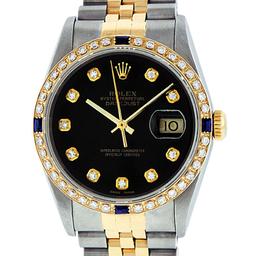 Rolex Mens Two Tone Sapphire and Diamond Datejust Wristwatch