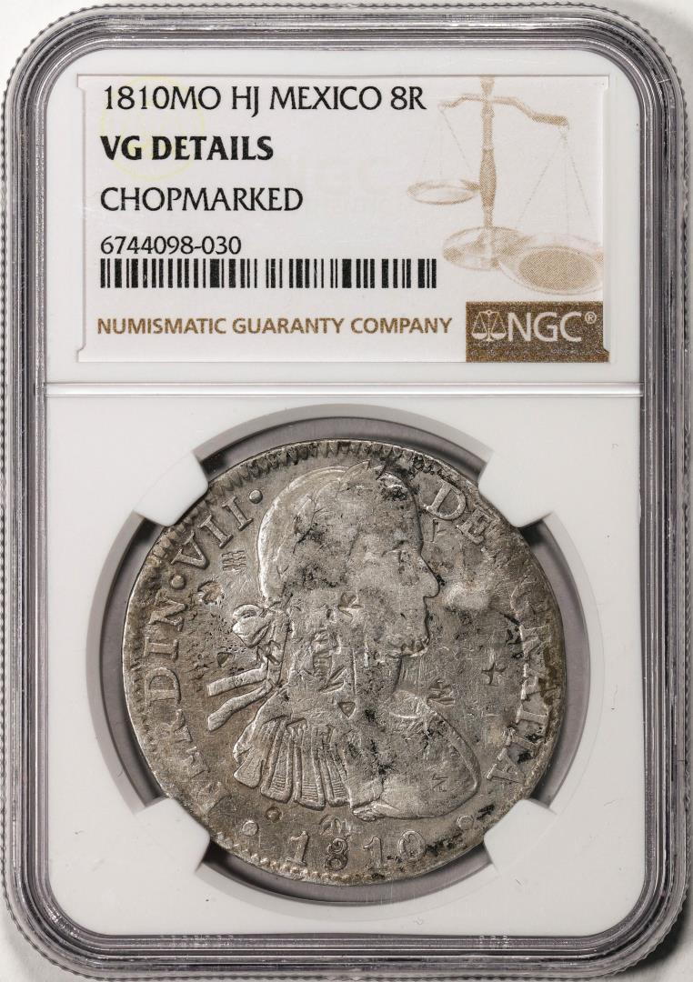 1810MO HJ Mexico 8 Reales Silver Coin NGC VG Details Chopmarked