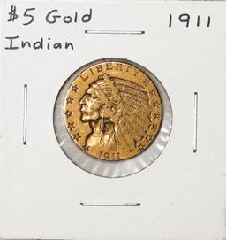 1911 $5 Indian Head Half Eagle Gold Coin