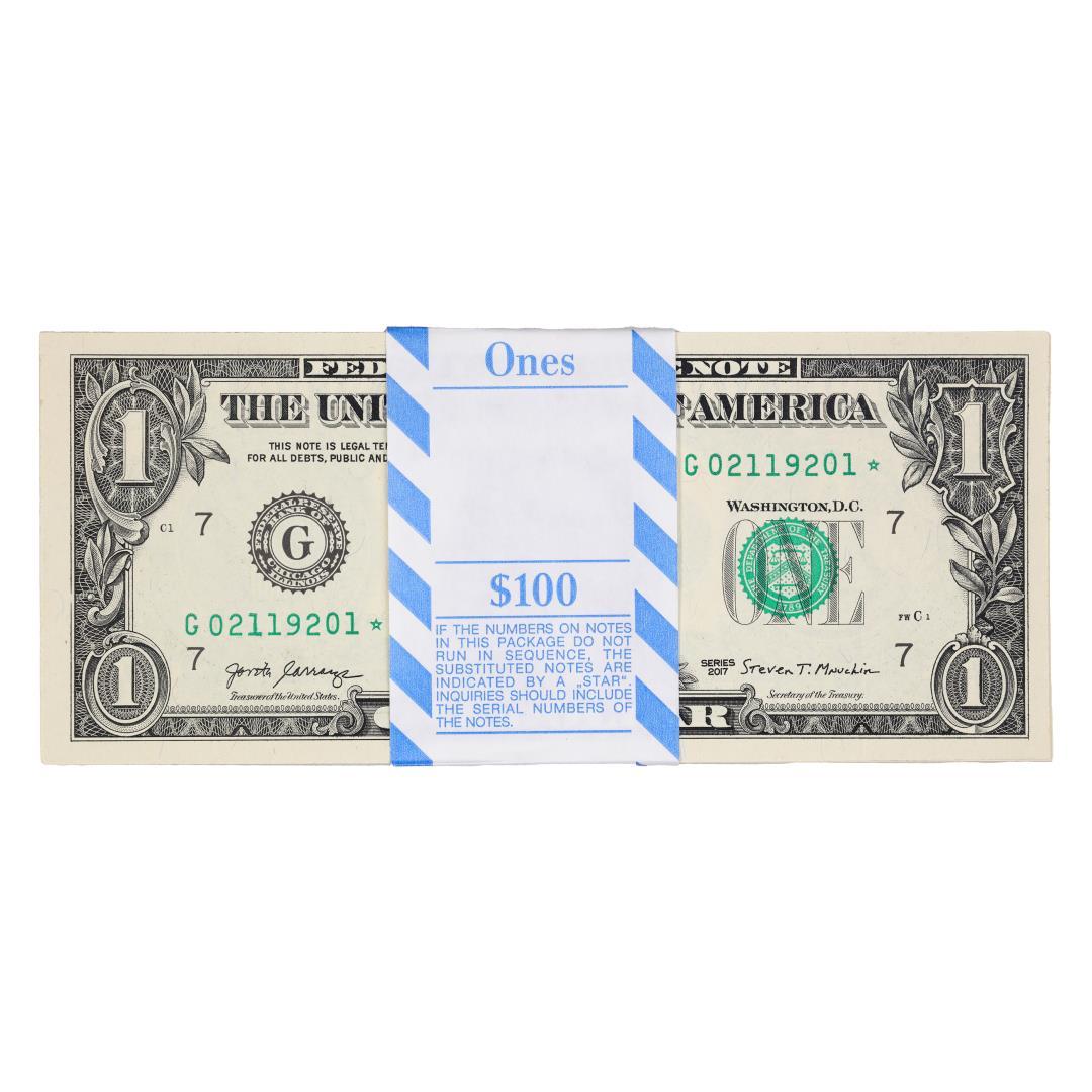 Pack of (100) Consecutive 2017 $1 Federal Reserve STAR Notes Chicago