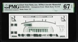 Circa 1970's Lincoln Memorial Giori Test Note PMG Superb Gem Uncirculated 67EPQ