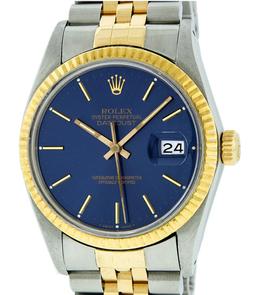 Rolex Men's Two Tone Blue Index Datejust Wristwatch