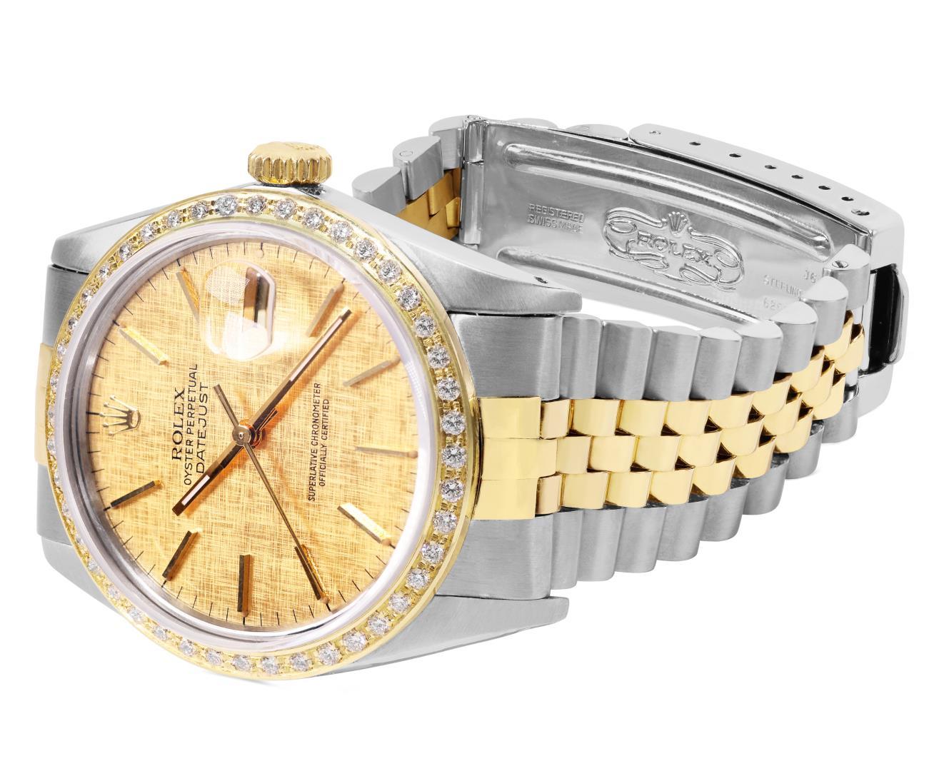 Rolex Mens Two Tone Champagne Linen Diamond Datejust Wristwatch