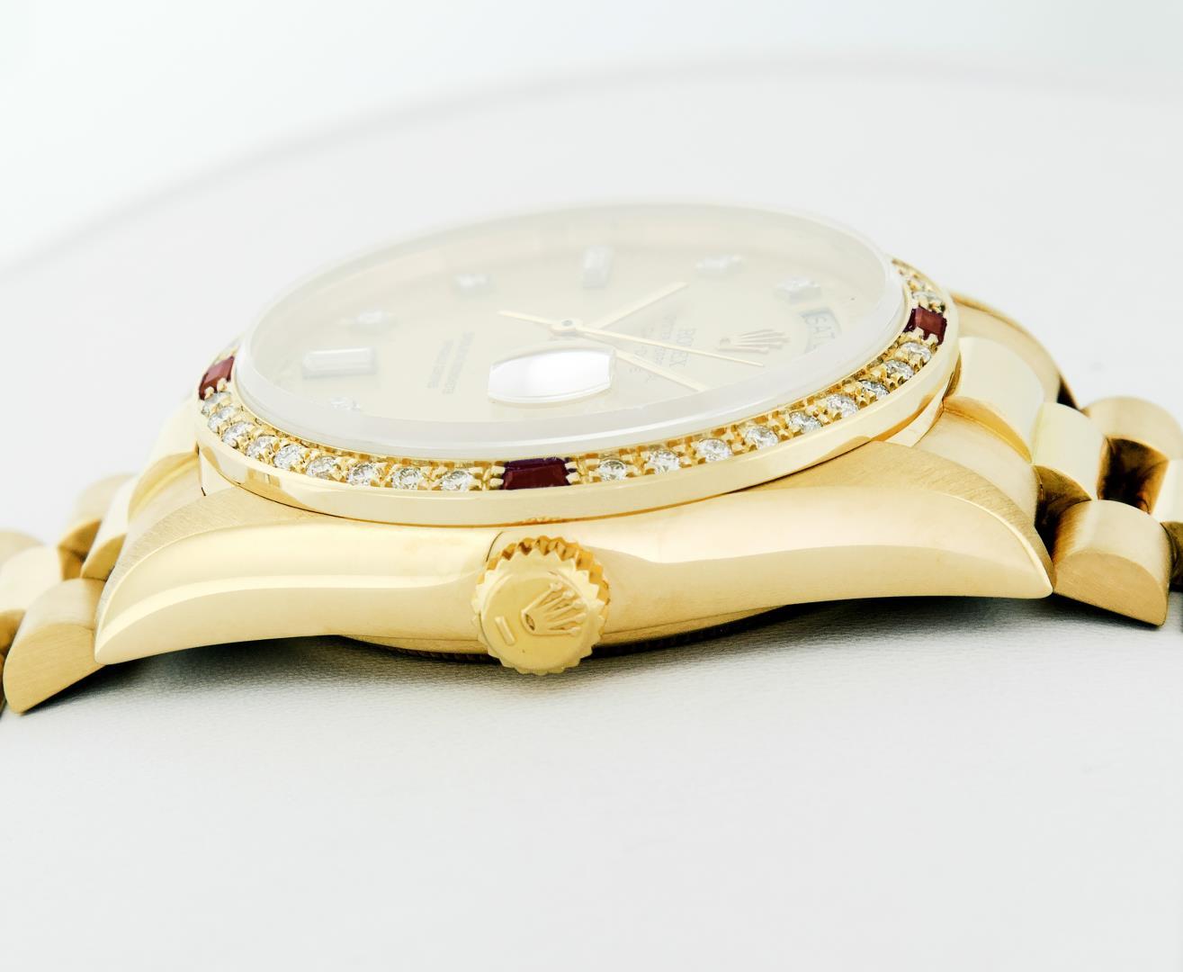 Rolex Men's 18K Yellow Gold Champagne Ruby & Diamond Day Date President Wristwatch