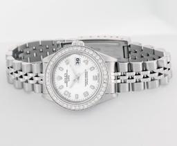 Rolex Ladies Stainless Steel White Arabic Diamond Datejust Wristwatch