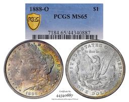 1888-O $1 Morgan Silver Dollar Coin PCGS MS65 Amazing Toning