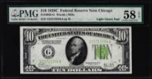 1928C $10 Federal Reserve Note Chicago Fr.2003-G PMG Choice About Unc 58EPQ