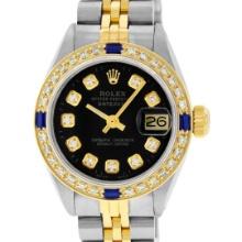 Rolex Ladies Two Tone Sapphire and Diamond Quickset Datejust Wristwatch