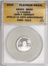 2014 Proof 1/4 oz Platinum JFK Apollo 11 Anniversary Medal ANACS MS69