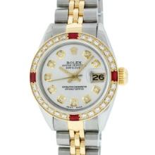 Rolex Ladies Two Tone Ruby and Diamond Quickset Datejust Wristwatch