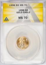 1998 $5 American Gold Eagle Coin ANACS MS70