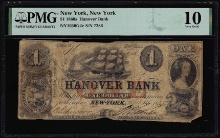 1860s $1 Hanover Bank New York, NY Obsolete Note NY1650G2c PMG Very Good 10