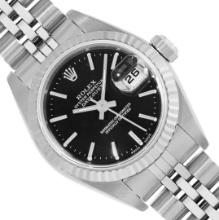 Rolex Ladies Stainless Steel Black Index Datejust Wristwatch