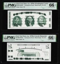 Set of Giori Test Note Washington & Lincoln Memorial PMG Gem Uncirculated 66EPQ